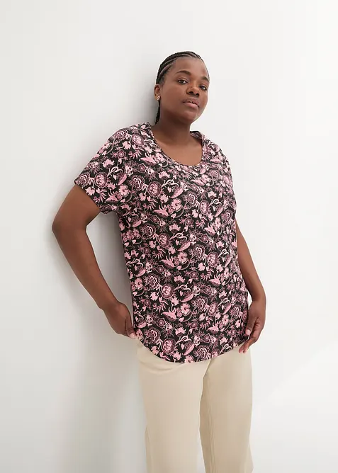 Ledig topp i flammegarn med avrundet nederkant, av &oslash;kologisk bomull, bonprix