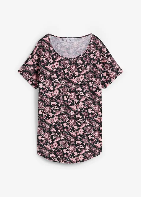 Ledig topp i flammegarn med avrundet nederkant, av økologisk bomull, bonprix