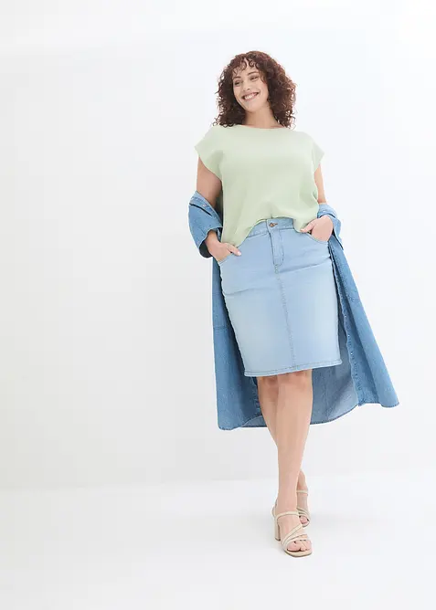 Jeansskj&oslash;rt med stretch, bonprix