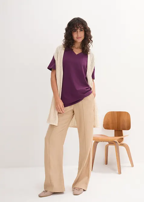 Vid, lang topp med V-hals, kortermet (5-pack), bonprix