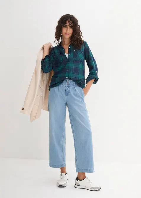 Rutete bluse i 100% bomull, bonprix