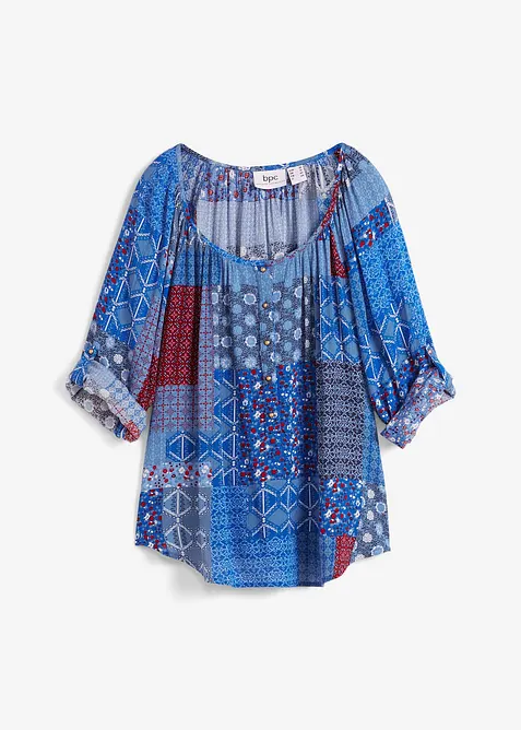 Crinkle blusetunika med lange ermer, bonprix