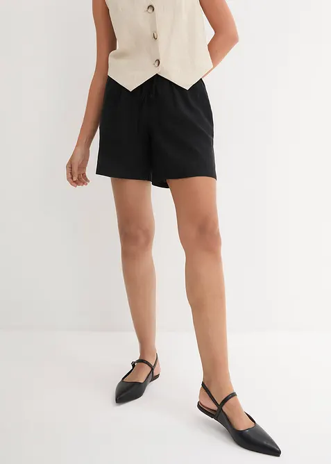 Paper bag-shorts med lin, bonprix