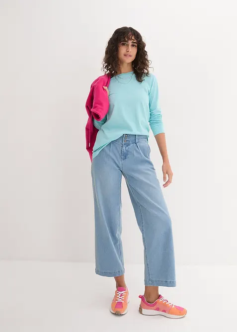 Lang, langermet topp med rund hals (5-pack), bonprix