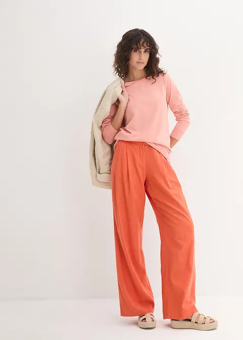 Lang, langermet topp med rund hals (5-pack), bonprix