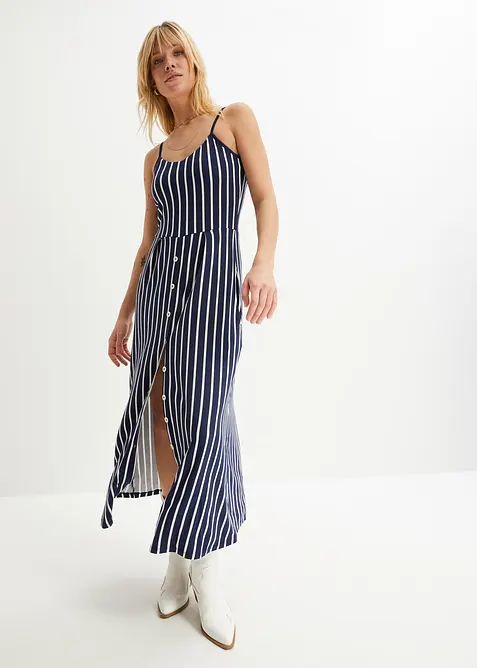 Sommerlig jerseykjole med knappestolpe og striper, bonprix