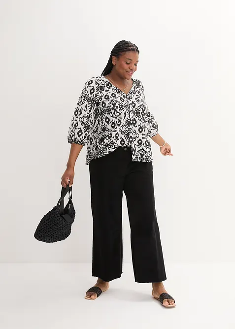 Bomullsbluse med print, bonprix