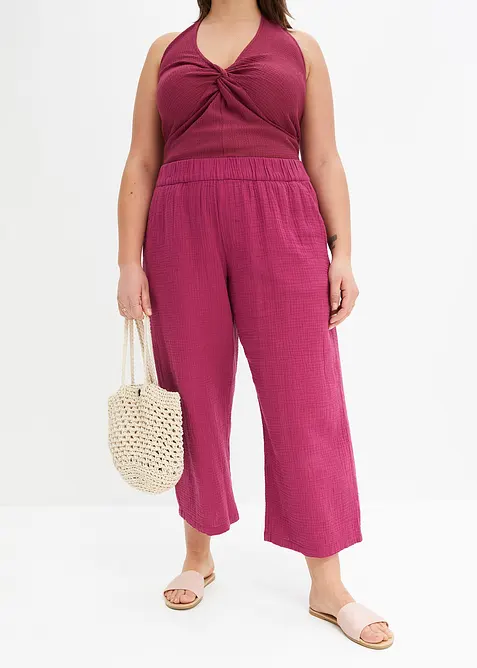 Bukse i bomullsmusselin med vide ben, bonprix