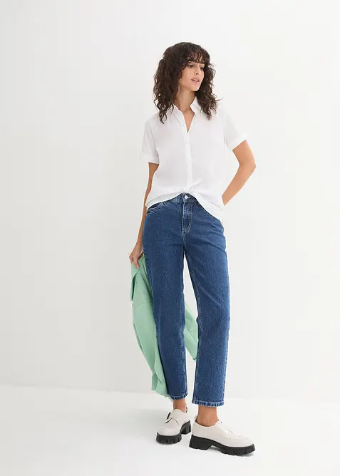 Kortermet bluse med stretch av bomullsmiks, bonprix