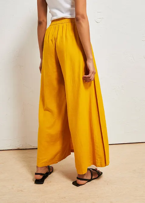 Bukse i luftig linmiks med vide ben, bonprix