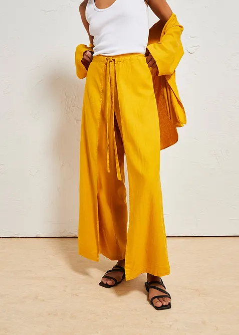 Bukse i luftig linmiks med vide ben, bonprix