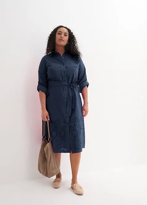 Skjortekjole med hullbroderi, bonprix