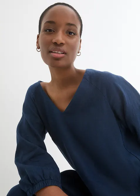 Kjole i 100% lin med 3/4-lange ermer, bonprix