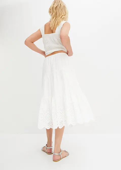 Lagdelt skjørt med hullbroderi, bonprix