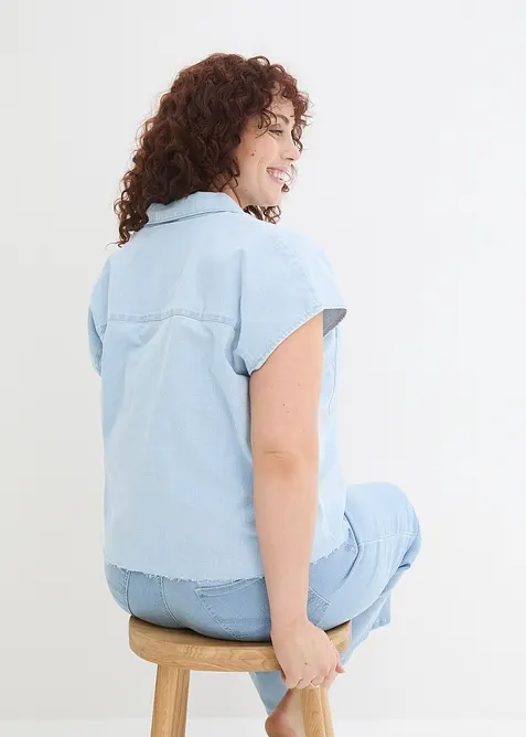 Kort boxy jeansbluse, bonprix