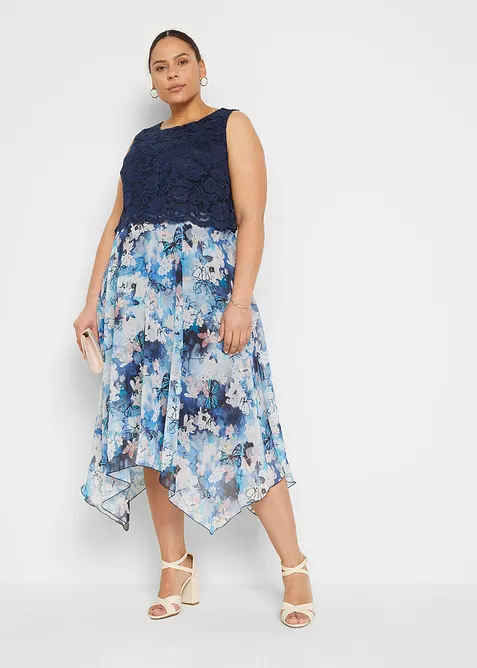 Chiffonkjole med fine blonder, bonprix