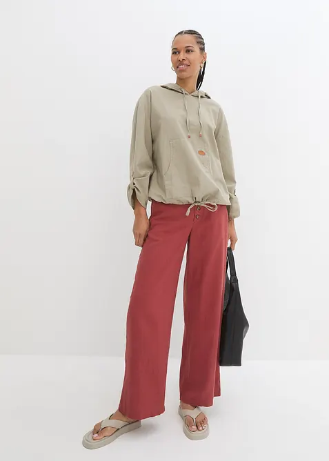 Slip on-bluse med hette i linmiks, bonprix