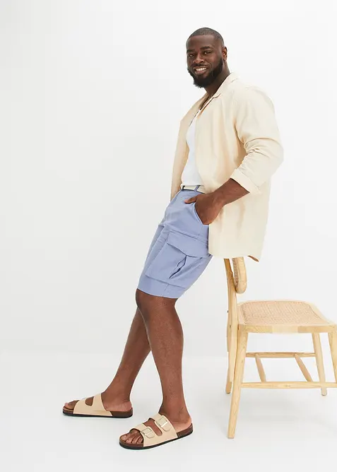 Regular Fit-cargo-bermudashorts i lin-miks med belte, bonprix