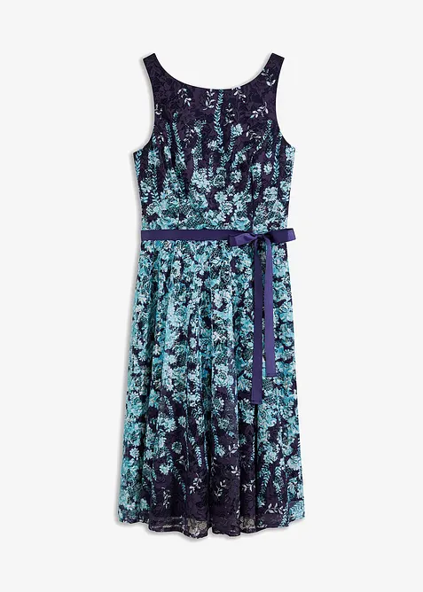 Midikjole i blonde, med knyteb&aring;nd i sateng, bonprix