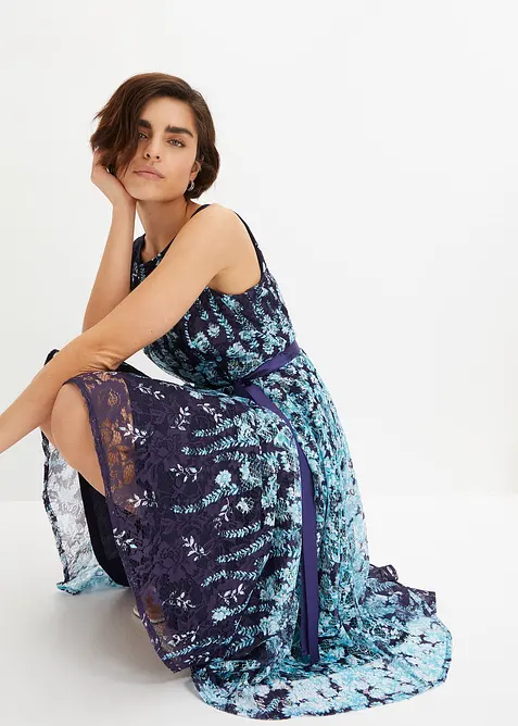 Midikjole i blonde, med knyteb&aring;nd i sateng, bonprix