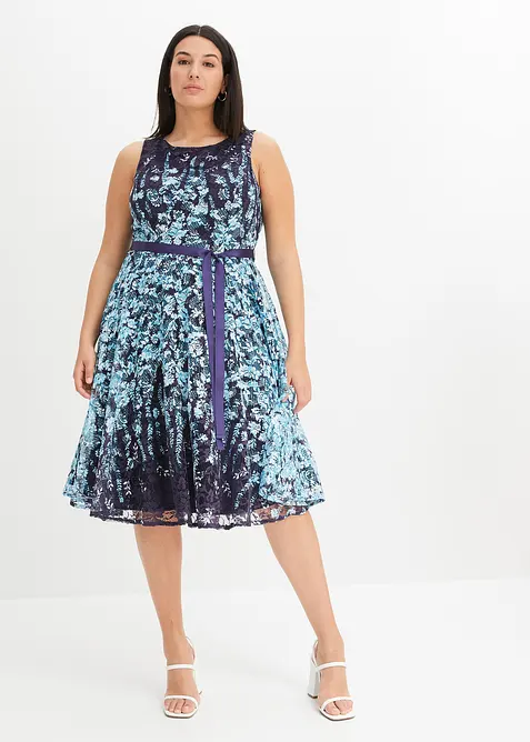 Midikjole i blonde, med knyteb&aring;nd i sateng, bonprix