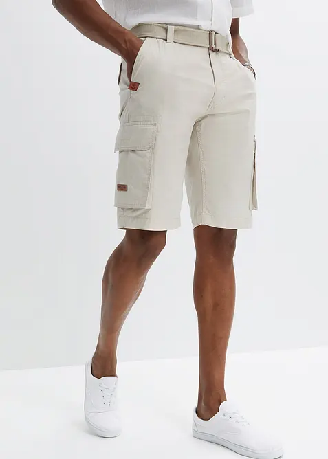 Cargo-bermudashorts med elastisk linning og belte, Regular fit, bonprix