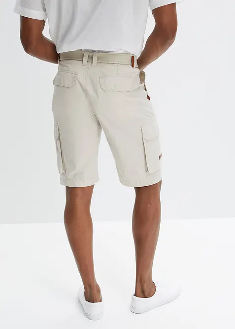Cargo-bermudashorts med elastisk linning og belte, Regular fit, bonprix