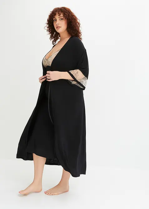 Lang kimono i viskose med broderi, bonprix