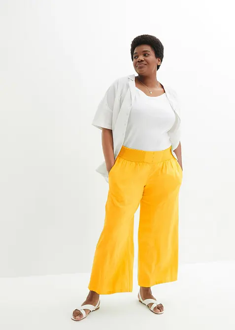 Bukse i lett linmiks med vide ben, bonprix