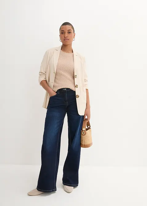 Wide Leg-jeans Mid Waist, komfortlinning, bonprix