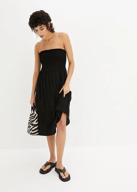 Kjole med stropper og smock av lett crepe, bonprix