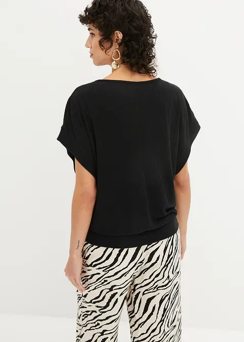 Ribbet topp med flaggermusermer, bonprix