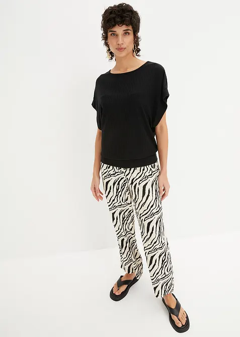 Ribbet topp med flaggermusermer, bonprix