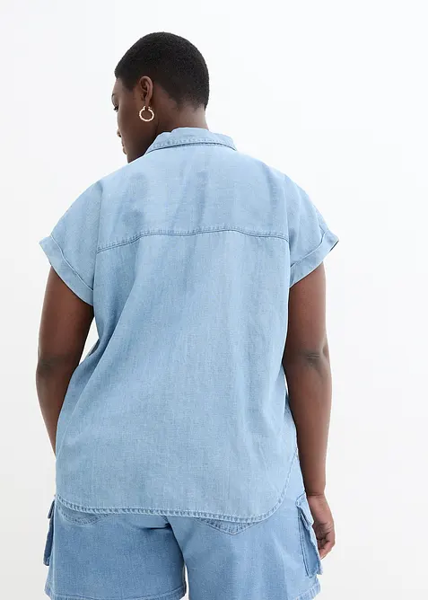 Kortermet denimskjorte med lin, bonprix