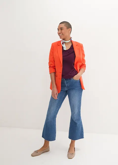 Langermet topp i 100% bomull med strikk, bonprix