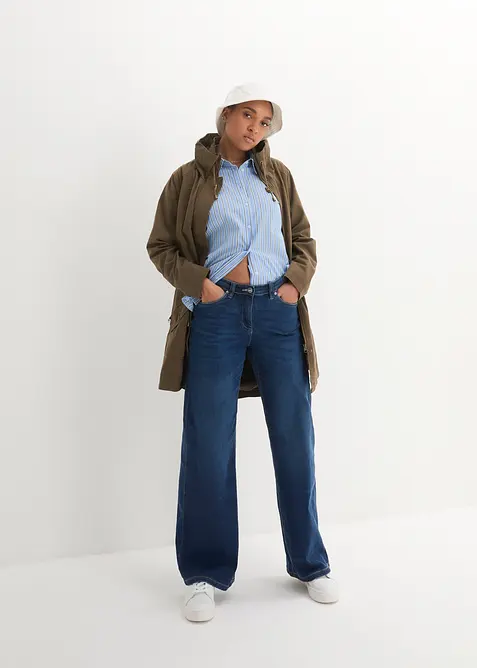 Kort bomullsparkas med st&aring;krage, innsvinget, bonprix