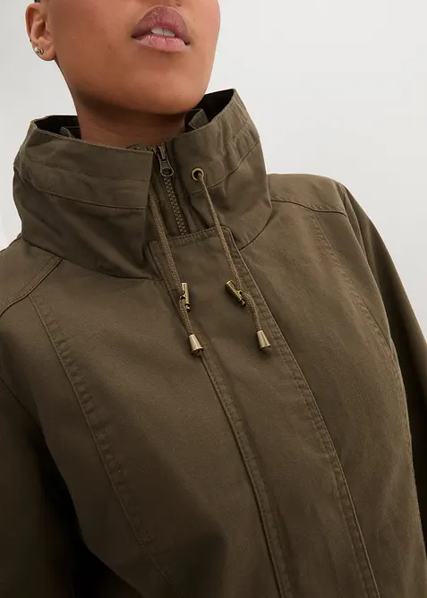 Kort bomullsparkas med st&aring;krage, innsvinget, bonprix