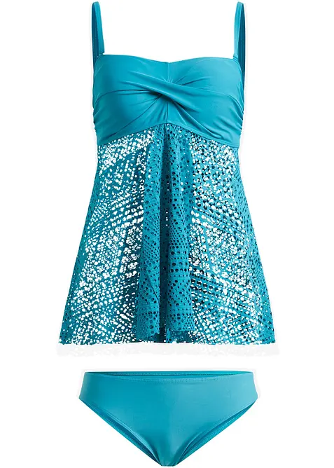 Lang tankini med blonder (2-delt sett), bonprix