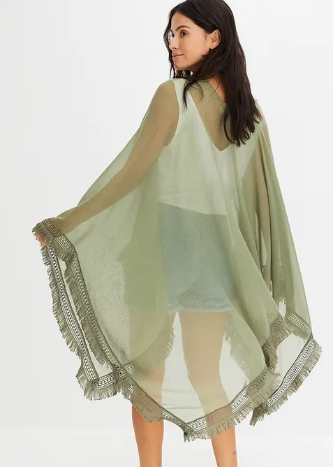Poncho i transparent look med frynser, bonprix