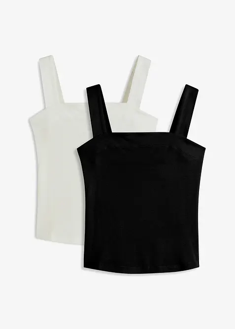 Ribbet topp i økologisk bomull (2-pack), bonprix