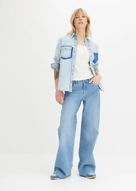 Ribbet topp i økologisk bomull (2-pack), bonprix