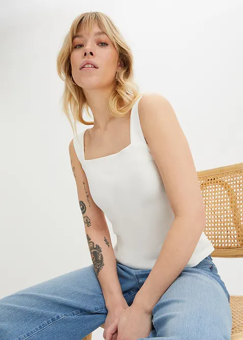 Ribbet topp i økologisk bomull (2-pack), bonprix