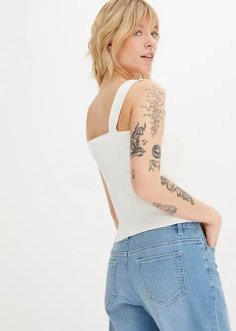 Ribbet topp i økologisk bomull (2-pack), bonprix