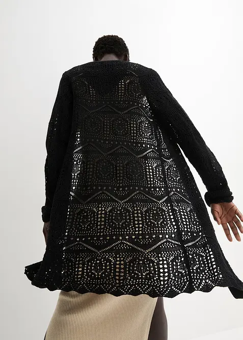 Lang strikkejakke med hullm&oslash;nster, bonprix