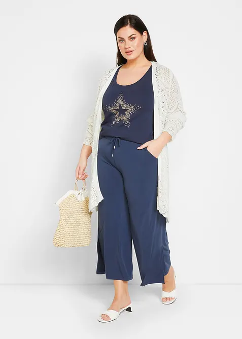 Lang strikkejakke med hullmønster, bonprix