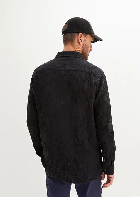 Langarmet skjorte i musselin av ren bomull, bonprix