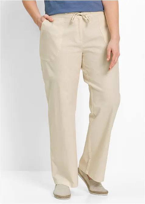 Bukse med lin og vide ben, bonprix