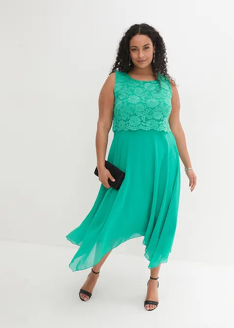 Premium-chiffonkjole med blonder, bonprix