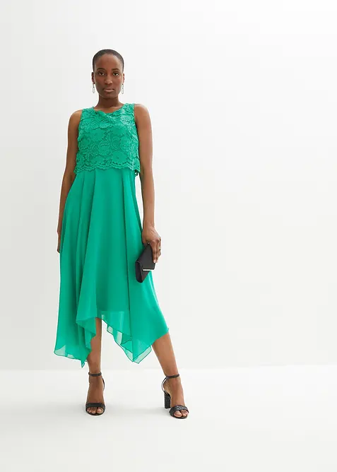 Premium-chiffonkjole med blonder, bonprix