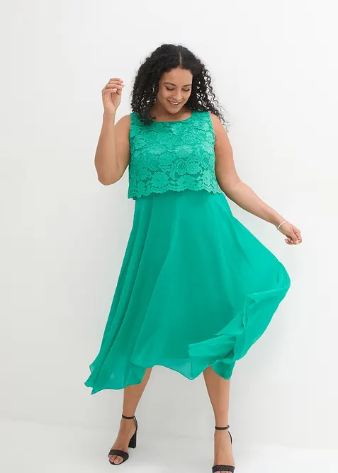 Premium-chiffonkjole med blonder, bonprix